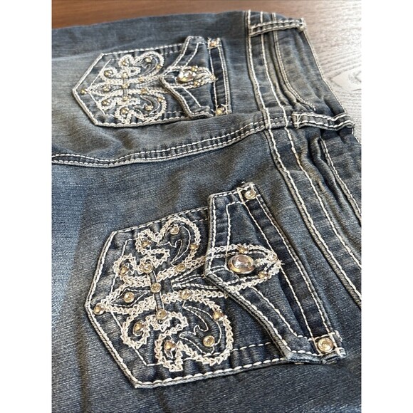 Earl Jeans Womens Embellished Beaded Jeans Sz 6 Denim Light Wash Straight Leg - Picture 12 of 15